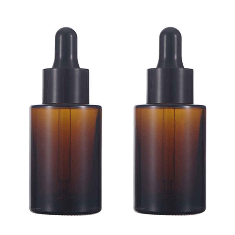 China Round Amber Glass Cosmetic Serum Essential Oil Bottle 15ml 30ml 50ml wholesale