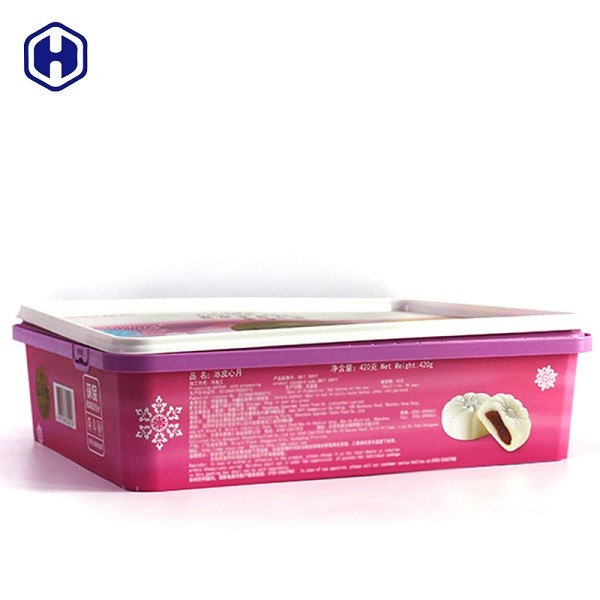 China Purple PP Plastic IML Box 450g  Moon Cake Packaging Customized Label wholesale