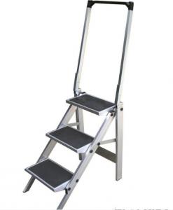 China UV Certificate 3 Step Aluminum Ladder , Two Wide Step Stool Ladder With Tool Box And Wheels wholesale