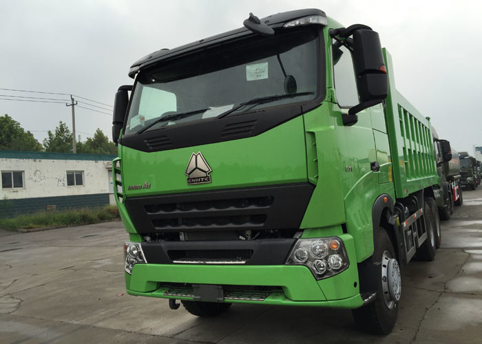 China HOWO A7 30 - 40 Tons Tipper Dump Truck RHD 6X4 Air Suspension Lemon Green Color on sale