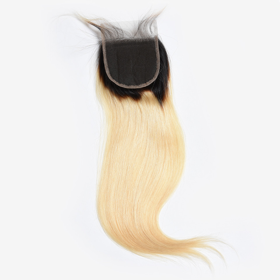4x4 Brazilian Hair Lace Closure Straight 1b/613 Color 9a Grade 100% Pure Human Hair
