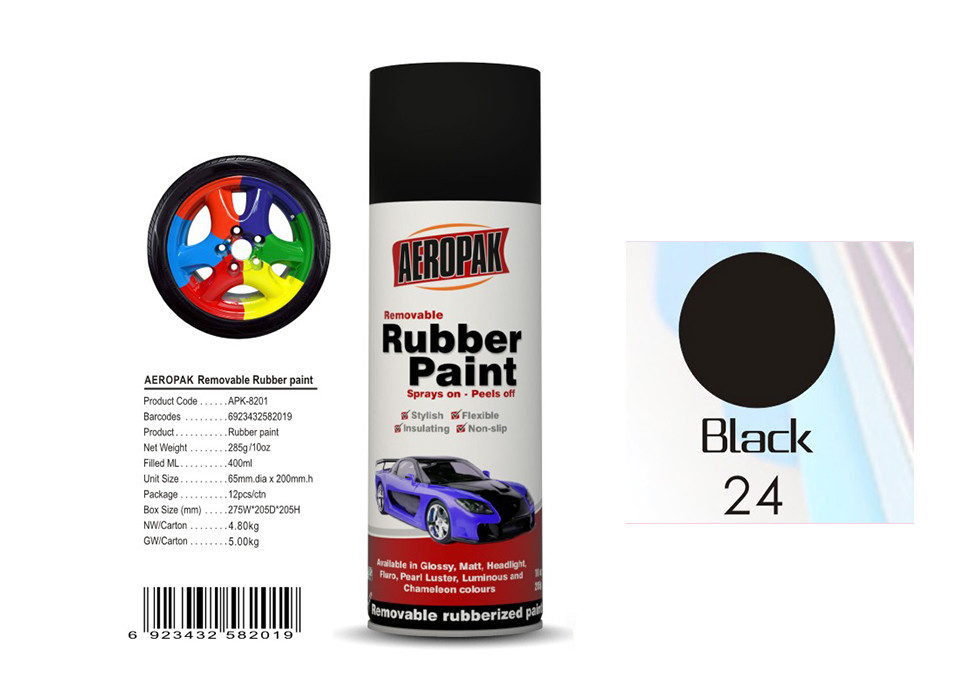 China Head Light Black Color Rubber Coat Spray Paint For Wheel Brushing APK-8201-24 wholesale