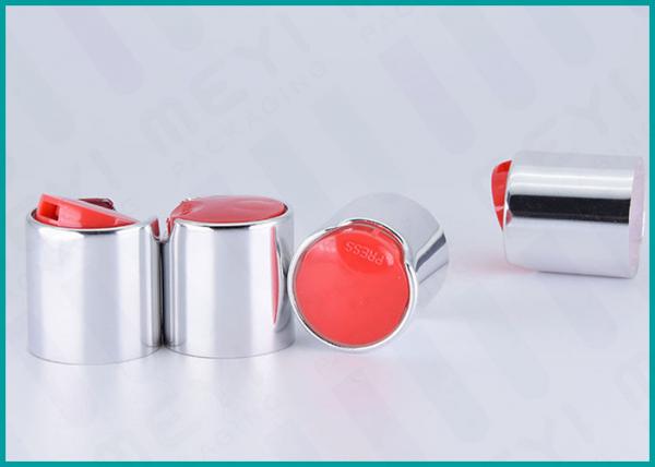 Quality 24mm Aluminum Disc Top Cap Glossy Silver For Body Wash Gel / Hand Washing Soap for sale