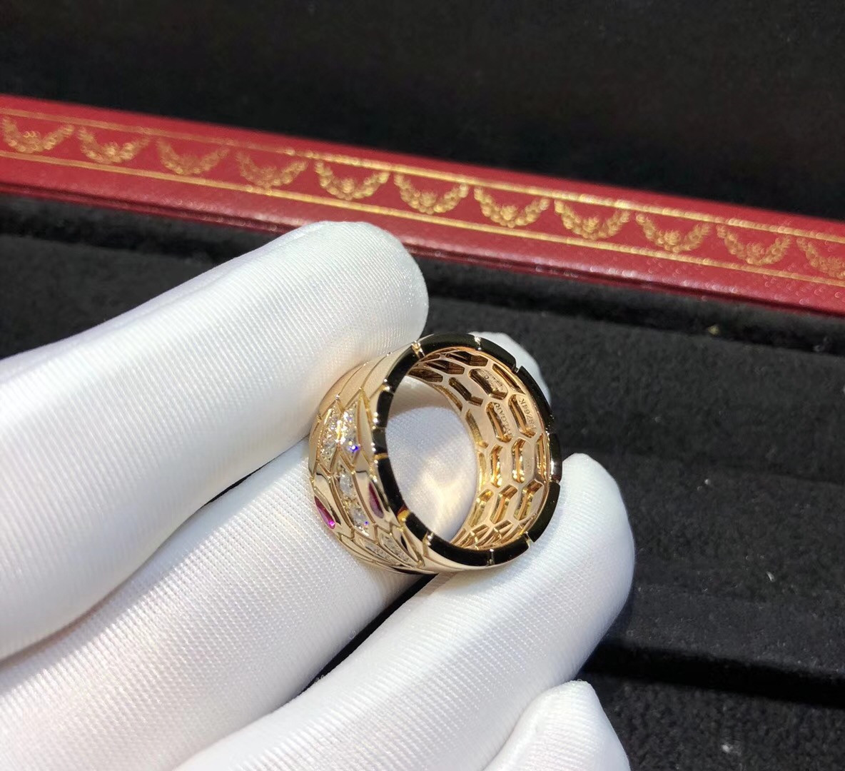 China Glamorous 18K Gold Ruby And Diamond Ring luxury jewelry brands Serpenti Ring wholesale