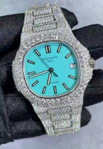 China VVS Iced Out Moissanite Watch Automatic Tiffany Dial Fully Iced Out Watch wholesale
