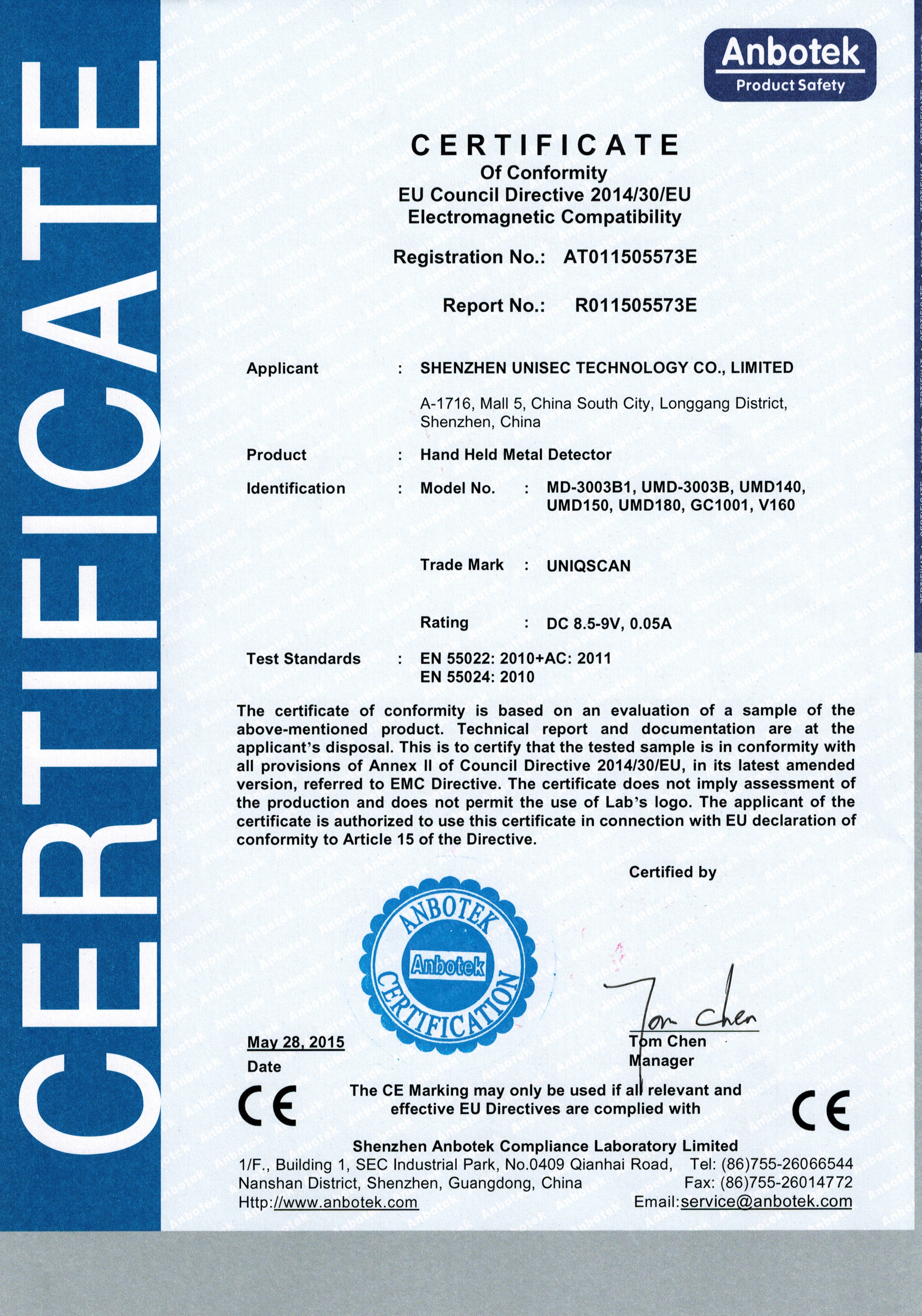 SHENZHEN UNISEC TECHNOLOGY CO.,LTD Certifications