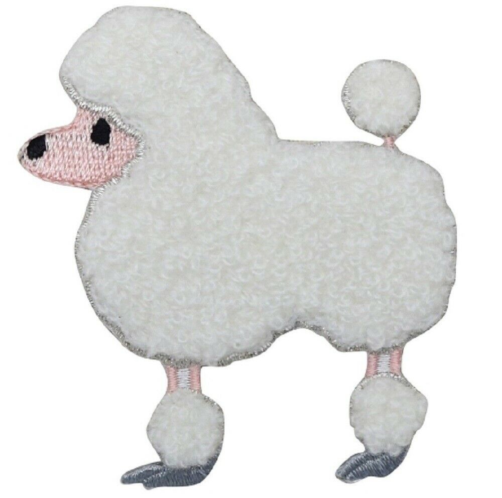 China Chenille Poodle Applique Patch - White Dog, Canine Badge 2-5/8" (Iron on) wholesale