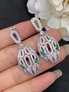China White 18K Gold Diamond Earrings Emerald Eyes Full Pave Diamonds wholesale