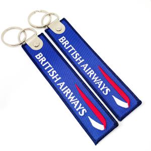 China Customized Double Sided Flight Tag Keyring Embroidered Key Chain wholesale