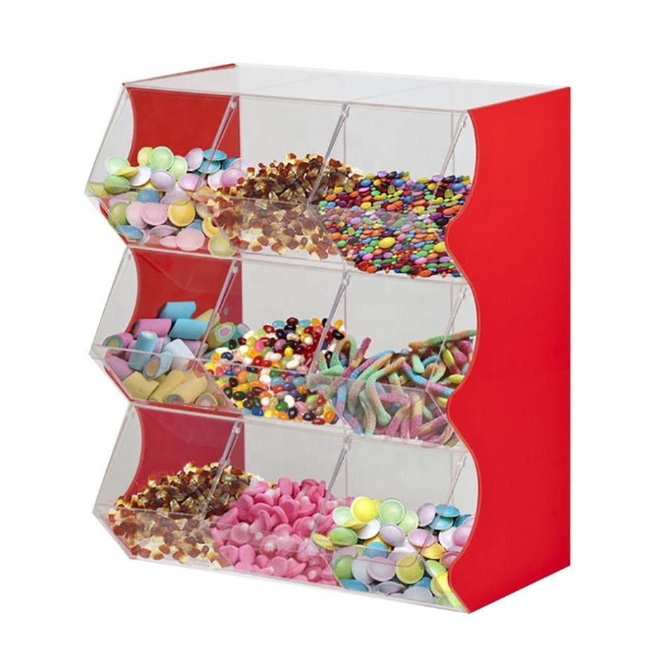 China 3mm Thickness Acrylic Candy Display Bins With Dividers Lucite Cabinet wholesale