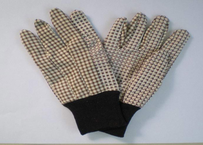 China Grey Knit Wrist Working Hands Gloves Pattern Printed Cotton Drill Material wholesale