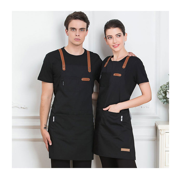 China Black Blue Green Customized Logo Cotton Kitchen Apron Durable For Cooking Chef wholesale