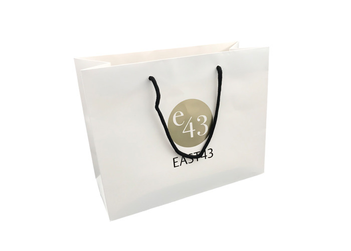 China White Personalised Boutique Paper Bags For Shopping Gold Hot Stamping wholesale