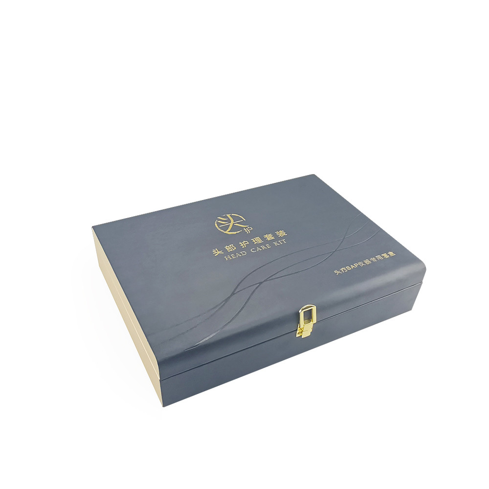 China Hardware Hinge Lock Suitcase Packing Pu Black Leather Box Glod Logo Personalized Engraved Leather Gift Box on sale