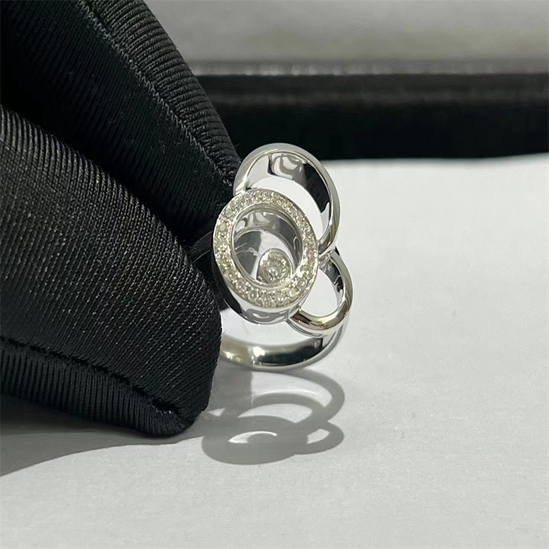 China Qatar Custom Jewelry Chopard Happy Spirit Ring 18k White Gold Diamond Ring wholesale