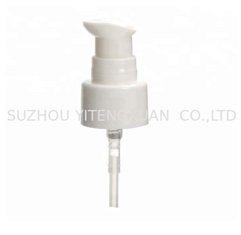 Plastic cosmetic lotion pump , White 20 / 410 refillable bottle pump with transparent cap