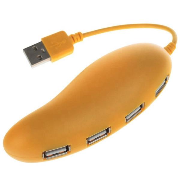 Quality Gift Yellow Mango Shape Usb 2.0 4 Port Mini Hub Hi Speed for sale