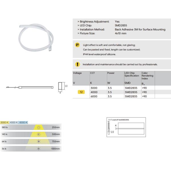 A2904 Flexible LED Strip Light, SMD2835, Back Adhesive 3M for Surface Mounting
