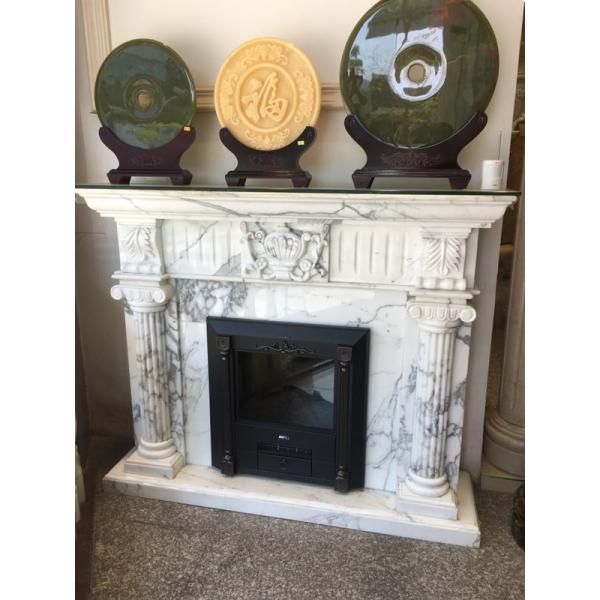 Indoor Natural Stone Fireplaces , Suny White Marble Electric Fireplace
