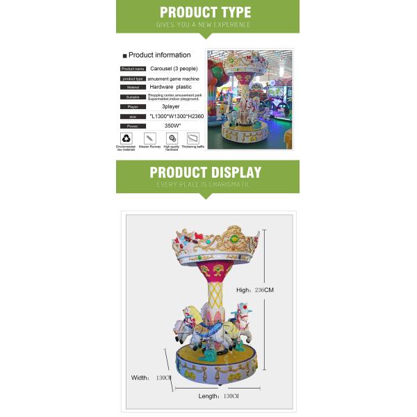 Coin Operated Carousel Three Peoples Coin Pusher Game Machine