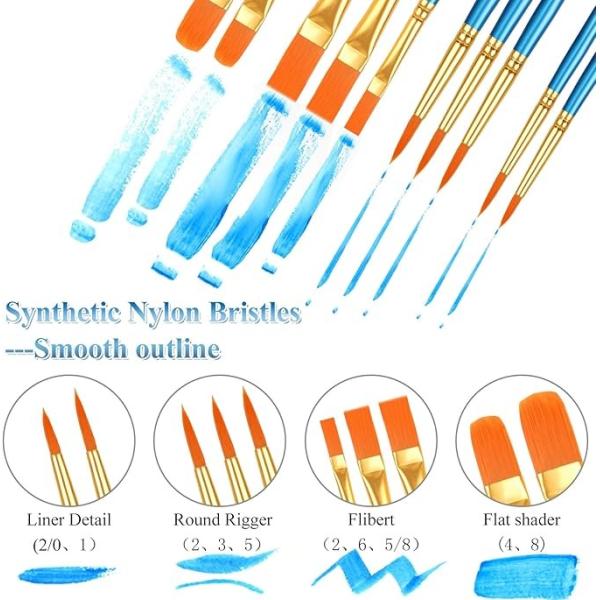 Round Pointed Tip Nylon Hair Paint Brushes Acid Free Non Shedding For Watercolor Paint