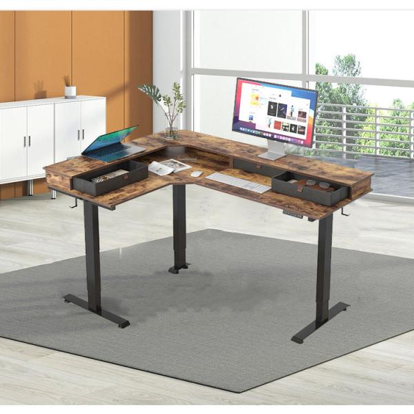 Ultra-Strong Triple Motor Standing Corner Desk L Shaped Height Adjustable Table