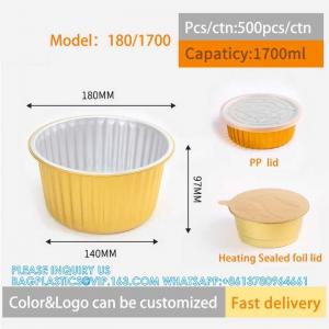 China 180mm Diameter 1700ml Restaurant Wholesale Disposable Food Baking Pan Tray Aluminum Food Foil Containers With Lid on sale