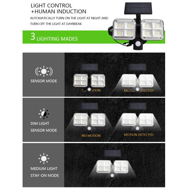 Dual Head Led Outdoor Wireless Solar Powered PIR Motion sensor Solar Garden Wall Light