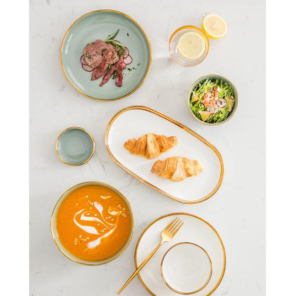 Nordic Luxury Style Ceramic Tableware Set Emerald Green With Gold Rim