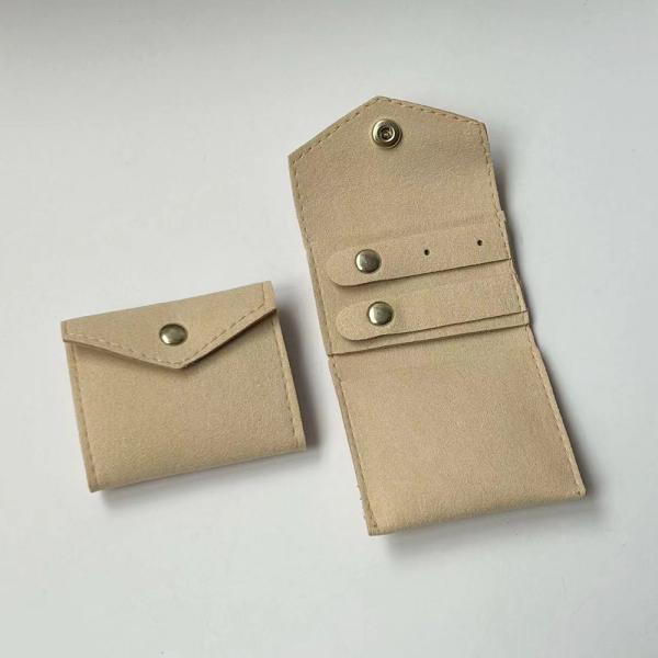 Mini Beige Travel Jewelry Organizer Soft Microfiber Storage Bag