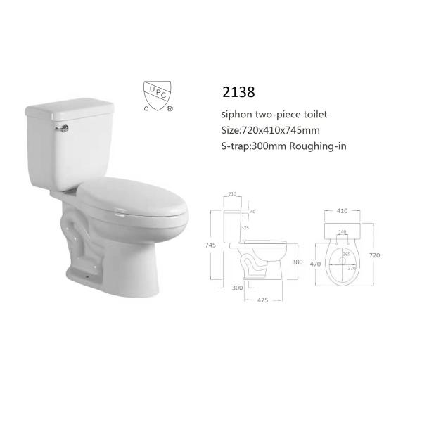 Antique Flush Tank Two Piece Toilet Siphon Jet Technology 1.28 GPF