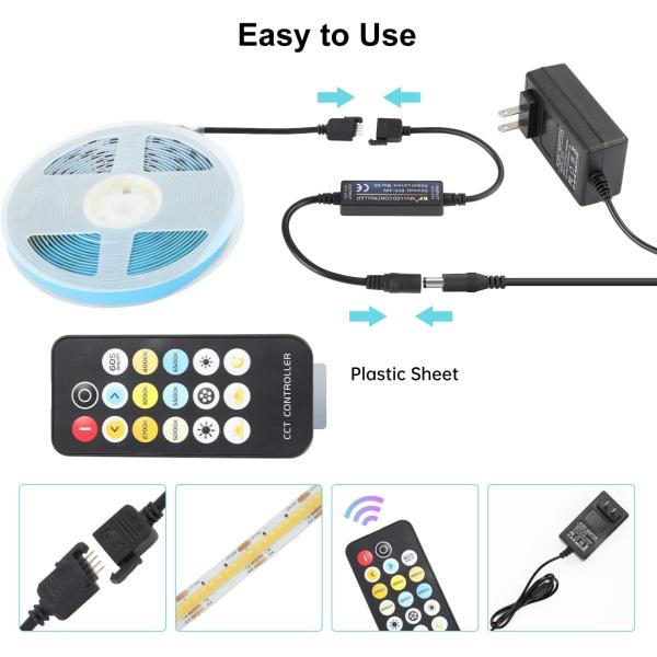 COB LED Strip Lights CCT (2700K-6500K Tunable) 2M 560LEDs/m CRI90 Led Tape Light Kit with box package led strip for Home