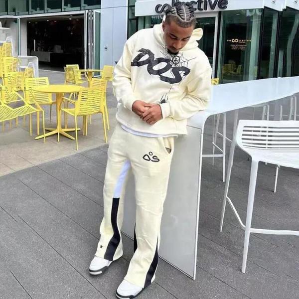 100% Cotton Custom Sweat Suits Two Piece Oversized Men Hoodie French Terry Oversized Puff Print Tracksuit for Men