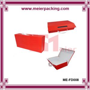 High Quality custom made Art paper red folding gift box with ribbon handle