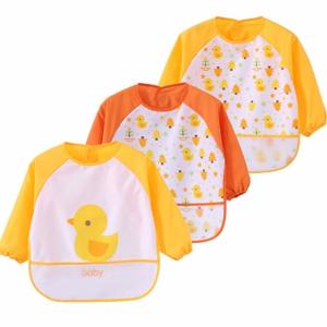 China Yellow Full Sleeve Bib / Baby Smock Bib And Burp Cloth Set With Pocket wholesale
