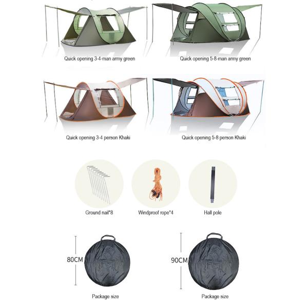 Breathable Panoramic Screen Window Green 190T PU Coated Polyester Pop Up Camping Tent for Outdoor Activities