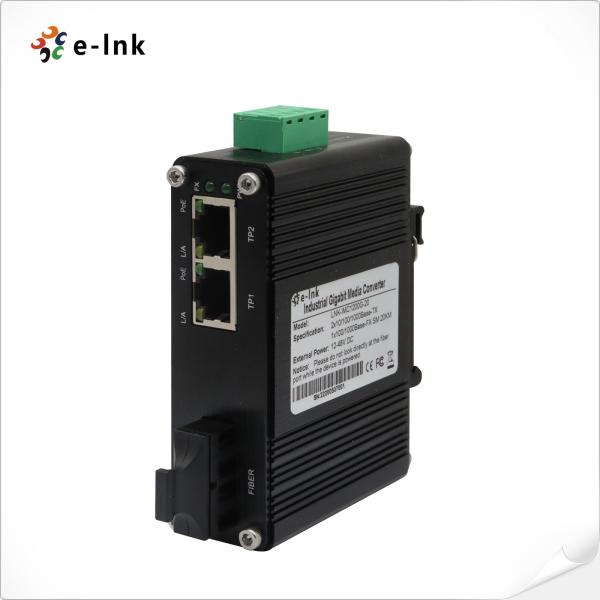 Mini Industrial 1-Port 100Base-FX to 2-Port 10/100Base-T 60W PoE++ Media Converter