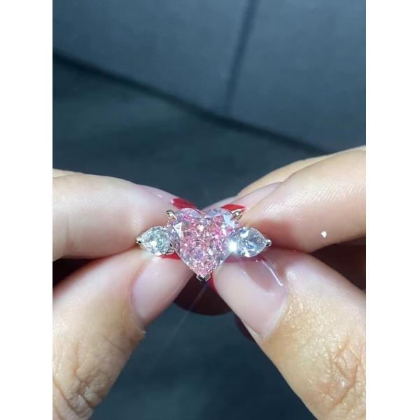 4.19CT Heart Brilliant Cut Lab Grown Diamond Wedding Rings