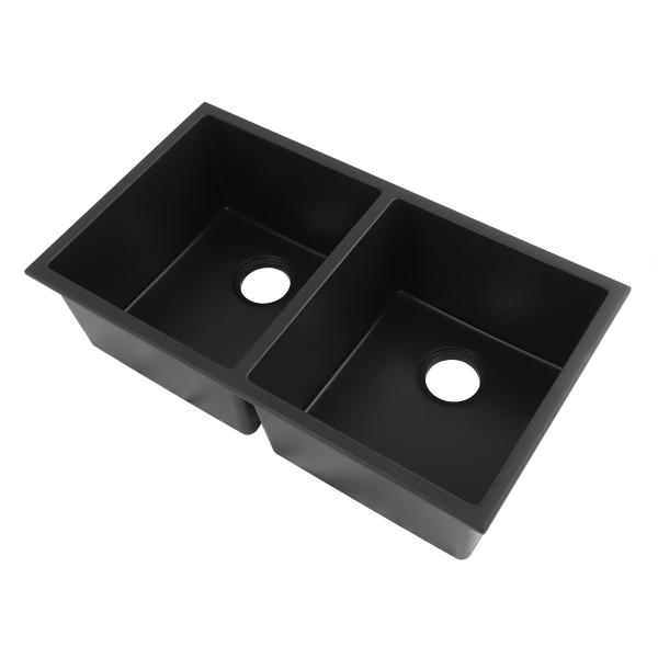 Rectangular Black Color Double Bowl Under Mount Granite Kitchen Sink