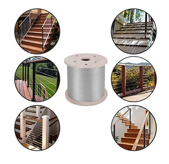 400ft Thickened Stainless Steel Cable 7x19 Strand Wire Rope for Yard Zip line Deck Railing 1/4" Diameter Grade 304