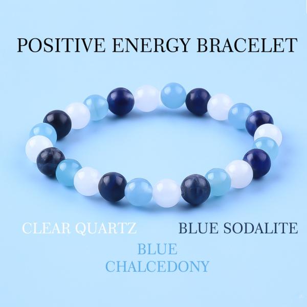 Clear Quartz / Sodalite / Blue Chalcedony 8mm Positive Energy Crystal Bead Bracelet