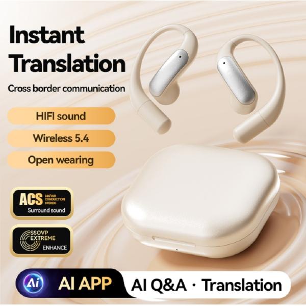 ETEK AI Translation OWS Earphone With Bluetooth 5.4 40mAh Earphone Battery 500mAh Charging Case (protected), F10 Composite Film