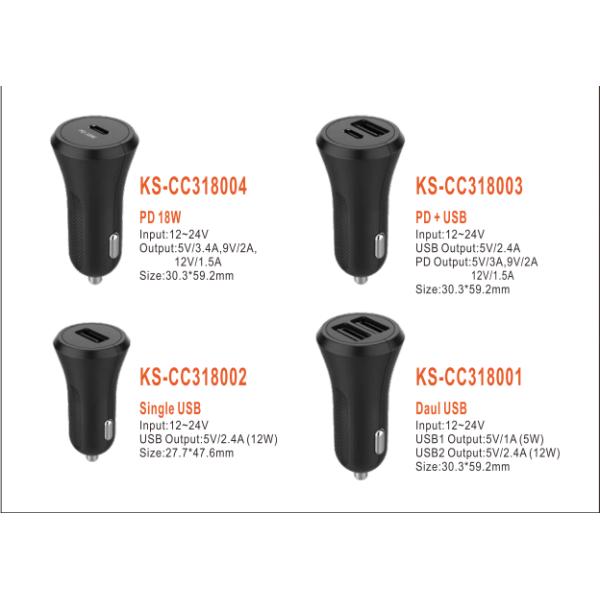 Single Port Aluminium Alloy PD FCC ROHS 9V2A 18W USB C Car Charger