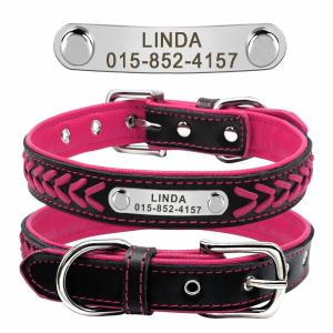 Personalized Nameplate Custom Leather Dog Collars , Braided Leather Engraved Dog