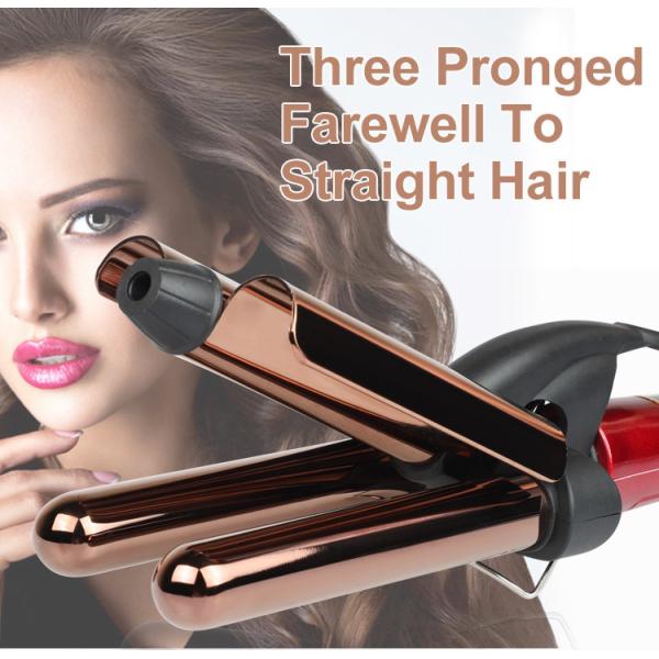 Titanium Coated Hair Curling Iron 3 Barrel Wand Temperature Adjustable With LCD Screen
