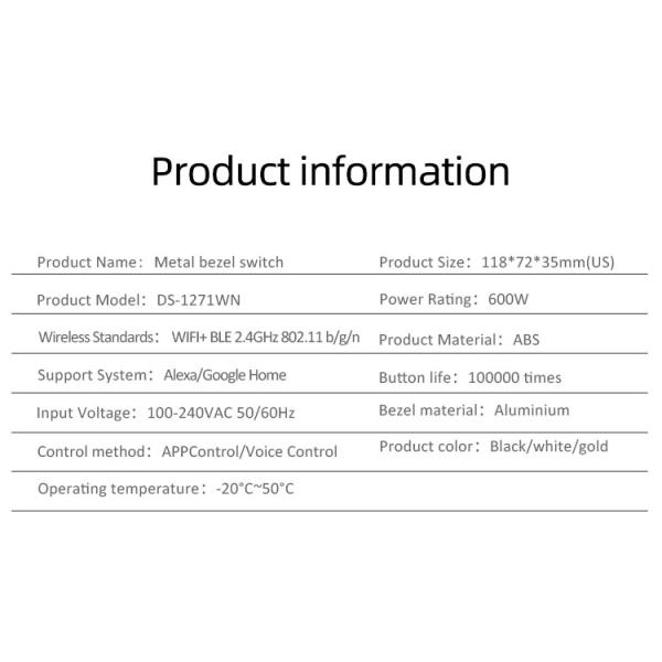 802.11B/G/N Tuya Wifi Dimmer Metal Frame Tuya Smart Dimmer Switch WIFI BLE