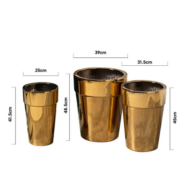 Hot Sale Indoor Outdoor Decoration Cylinder Plant Pots Handmade Gold Tall Large Size Ceramic Flower Pots For Home Decor
