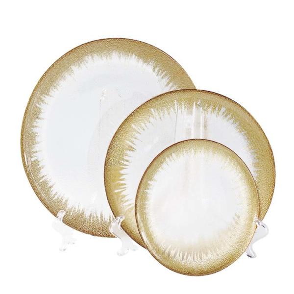 Custom13IN Gold Foil Leaf Rim Glass Plates|Commercial-Grade Shatterproof|B2B Wholesale Pricing