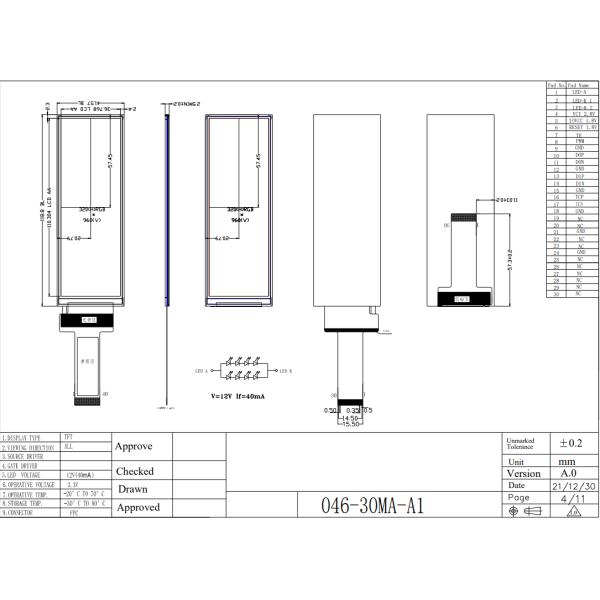 4.6 4.58 Inch Bar Type TFT LCD 320x960 TFT Display LCD ST7701S SPI RGB