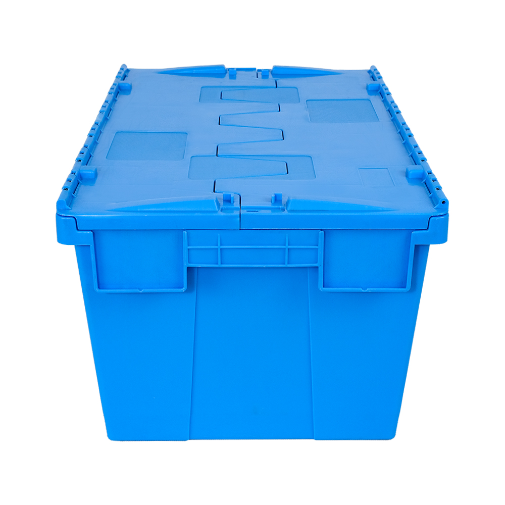 Solid Box PP Storage Industrial Moving Totes with Lid and Attached Transport Crate